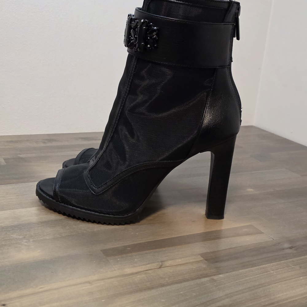 Black Mesh High-Heel Ankle Boot with Embellished Strap - Picture 2 of 12